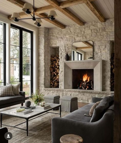 Cozy Rustic Living Room, Modern Farmhouse Living, Modern Farmhouse Living Room, Studio Mcgee, Rustic Living, Rustic Living Room, Farmhouse Homes, Fireplace Design, Barn Style