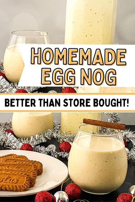 This homemade egg nog is easier than you think and better than store-bought! It's thick, rich, and creamy. Trust me, you'll want to make this one! This easy eggnog recipe is nonalcoholic but gives instructions so that you can make your homemade eggnog with alcohol. You can use rum, brandy, or even bourbon to spike your eggnog. homemade eggnog recipe easy | homemade eggnog spiked | spiked eggnog recipe homemade easy | eggnog recipe homemade non alcoholic Eggnog Recipe Easy, Eggnog With Alcohol, Spiked Eggnog Recipe, Easy Eggnog Recipe, Eggnog Spiked, Homemade Egg Nog, Eggnog Recipe Spiked, Egg Nog Recipe Easy, Homemade Eggnog Recipe