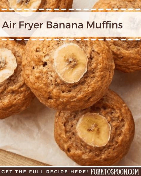 Air Fryer Banana Muffins Banana Bread Air Fryer, Air Fryer Banana Muffins, Air Fryer Muffins, Bread Air Fryer, Air Fryer Banana Bread, Power Xl Air Fryer, Cake Recipes Vegan, Homemade Banana Muffins, Air Fryer Banana