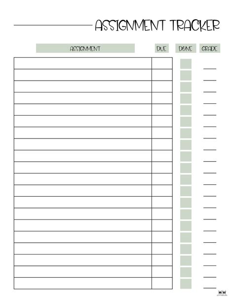 Assignment Trackers - 12 FREE Printables | Printabulls Assignment Sheet Printable, Subject Tracker Printable, Assignment Checklist For Students, Assignment Chart Ideas, Goodnotes Assignment Planner, Good Notes Assignment Tracker, Assignment Schedule Template, Assignment Tracker Aesthetic, Assignment List Template