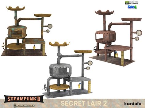 The Sims Resource - Steampunked_Secret lair_Cat tree Sims 4 Cc Cat Tree, Custom Cat Trees, Sims Inspiration, Dining Room Sideboard, Cat Cages, Cat Shelves, Cat Scratching Post, Wood Stool, Cc Sims