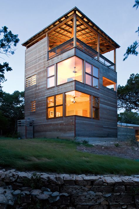 Really like the corner wrap around windows.  Tower House by Andersson Wise Architects. Container Home Designs, Small House Design Architecture, Building A Container Home, Haus Am See, Glass Brick, Tower House, Container House Design, Hus Inspiration, Design Exterior