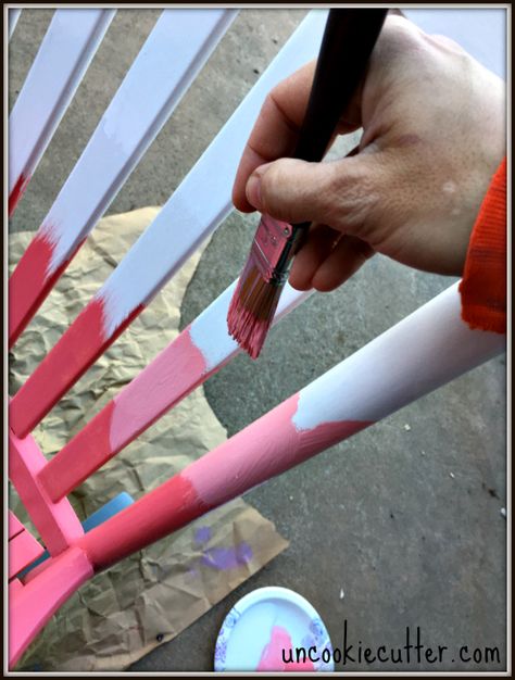 Ombré Rocking Chairs and How to Create the Perfect Ombré Effect - UncookieCutter.com Painting Rocking Chairs Diy, Painted Rocking Chair Ideas, Kitchen Chairs Diy, Teacher Rocking Chairs, Painting Plastic Chairs, Rocking Chair Redo, 2024 Classroom, Teacher Chairs, Rocking Chair Makeover