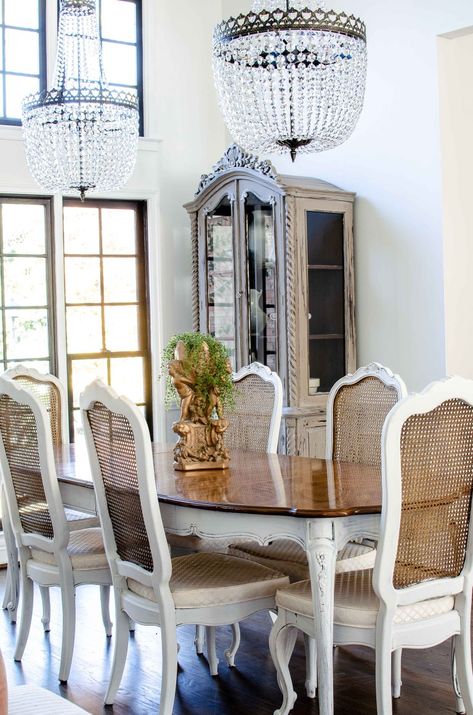 French Chateau Dining Room Reveal: One Room Challenge | Adams and Elm Home Chateau Dining Room, French Provincial Dining Room, Dining Set Makeover, Upcycled Chairs, French Provincial Dining, French Country Dining Room, Dream Dining Room, Love Well, Country Dining Rooms