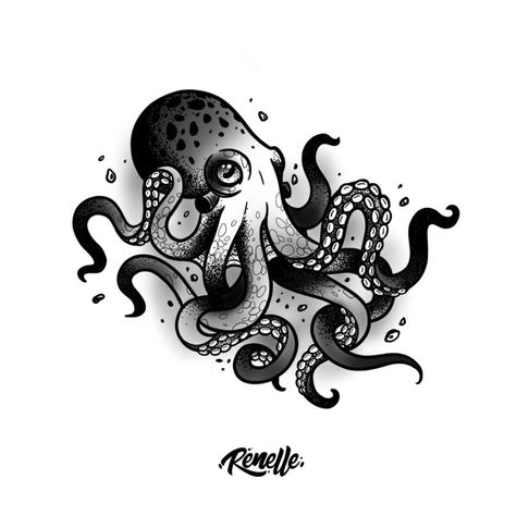 Cute Octopus Tattoo Design, Octopus Drawing Tattoo, Octopus Tattoo Design Sketches, Octopus Flash Tattoo, Octopus Tattoo Flash, Traditional Octopus Tattoo, Octopus Color Tattoo, Octopus Art Drawing, Octopus Tattoo Ideas