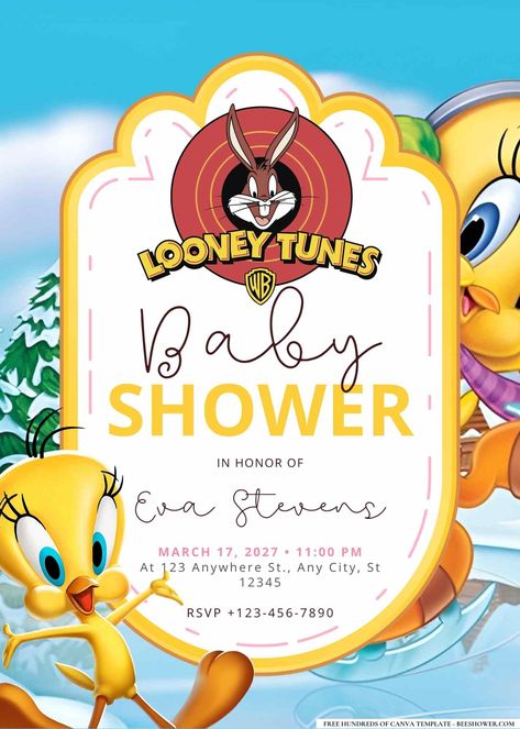 Free 18+ Tweety Bird Baby Shower Invitation Templates Tweety Bird Baby Shower Ideas, Tweety Bird Birthday Party, Tweety Bird First Birthday Party, Tweety Themed Birthday Party, Tweety Bird Decorations, Bird Invitation, Bird Baby Shower, Free Printable Baby Shower Invitations, Argumentative Writing