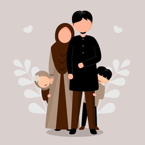 Cute Family Cartoon, Family Picture Cartoon, Wallpaper Family, Family Wallpaper, Family Cute, Muslim Family, Islamic Cartoon, Boy Illustration, Anime Muslim