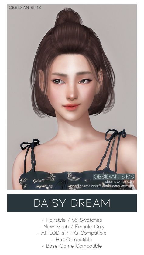 「 OBSIDIAN 」 — ✥ DAISY DREAM HAIRSTYLE ✥ Sims 4 Hair Cc Female Korean, Cc Hair The Sims 4, Sim4 Cc Hair, Ts4cc Hair, Sims 4 Nails, Mod Hair, Sims 4 Game Mods, David Sims, Kpop Hair