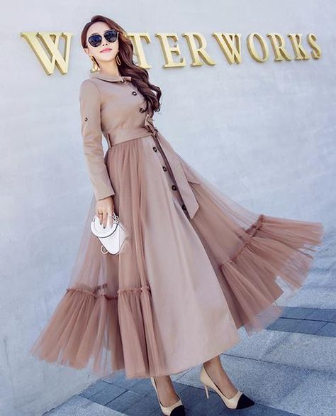 #Women's#Net#Yarn#Splicing#Dress#Casual#Dress#Long#Skirt C59 Net Long Skirt, Hijab Stile, Gaun Koktail, Estilo Hijab, Slim Fit Coat, Dress Minimalist, Dress Muslim, Queen Dress, Minimalist Dresses