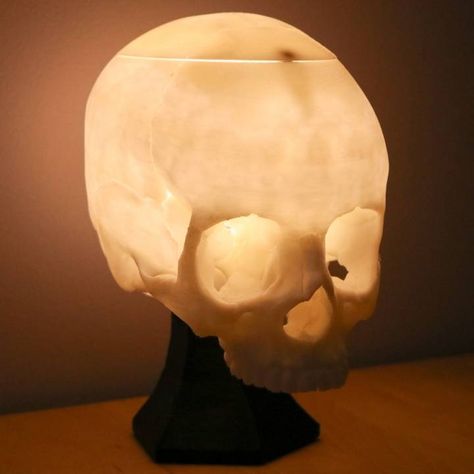 Goth Interior Design, Skull Lamp, Skull Light, 3d Printing Diy, 3d Skull, Goth Home, Goth Home Decor, Wood Shop Projects, The Skull