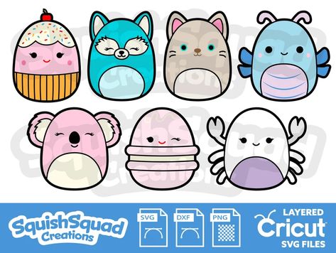 Squishmallow Svg Free, Squishmallow Cookies, Crab Squishmallow, Squishmallow Cake, Cute Squishmallows, Squish Squad, Shrinky Dink Art, Box Template Printable, Paper Squishy