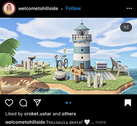 Acnh Lighthouse Peninsula, Animal Crossing Yacht Ideas, Animal Crossing Seaside Town, Acnh New England Town, Acnh Peninsula Ideas Lighthouse, Beach Town Animal Crossing, Acnh Lighthouse Area, Acnh Coastal Ideas, Acnh Yacht