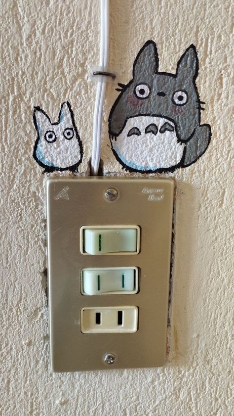 Ghibli Mural, Switchboard Painting Ideas, Ideas Para Pintar Paredes, Studio Ghibli Party, Studio Ghibli Crafts, Cool Room Designs, Simple Anime, Bedroom Drawing, Easy Diy Room Decor