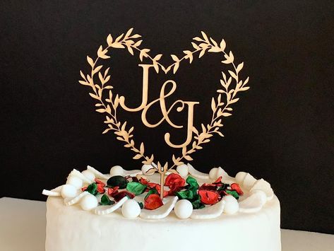 Heart Cake Topper Gold Glitter Cake Topper, Wedding Cake With Initials, Wedding Cake Toppers Initials, Topper Floral, Wreath Cake, Anniversary Cake Topper, Heart Cake Topper, Cake Topper Initials, Flower Cake Toppers