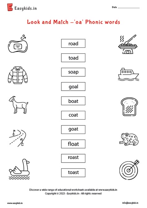 Oa Words Phonics, Oa Phonics Worksheet, Oa Sound Worksheets, Oa Words Worksheet, Oa Phonics, Oa Words, Vowel Teams Worksheets, Phonic Sounds, Read In English