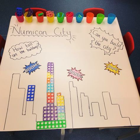 Number Activities Year 1, Supertato Maths Eyfs, Numicon City Tuff Tray, Year 2 Maths Activities, Maths Areas Eyfs, Superhero Maths Activities Eyfs, Year 1 Superhero Activities, Maths Activities Year 1, Superhero Continuous Provision