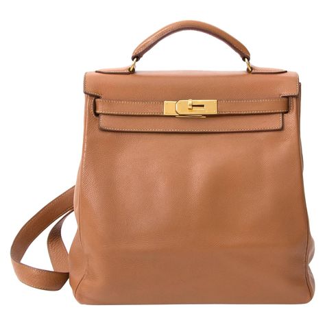 Hermès Kelly Brown Ado Backpack | From a collection of rare vintage backpacks at https://www.1stdibs.com/fashion/handbags-purses-bags/backpacks/ Hermes Kelly Ado, Kelly Ado Backpack, Brown Backpack, Kelly Brown, Brown Backpacks, Vintage Backpacks, Beige Bag, Handbags And Purses, Brown Leather Bag