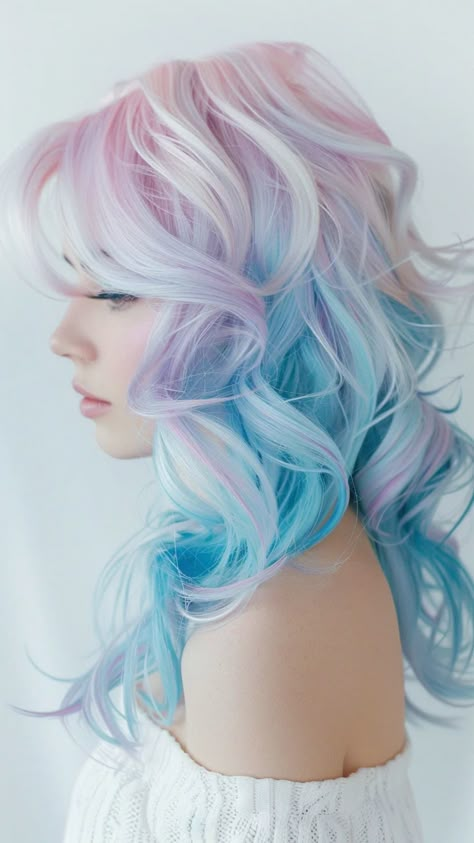 Get ready to indulge your sweet tooth and satisfy your craving for stunning hair with these 32 dreamy cotton candy hairstyles. These delectable looks feature soft, pastel hues that blend seamlessly, creating a mesmerizing effect Candy Hairstyles, Cotton Candy Hair Color, Pastel Colored Hair, Pastel Hair Colors, Pink And Blue Hair, Hairstyles And Colors, Blue And Pink Hair, Pastel Blue Hair, Cotton Candy Hair