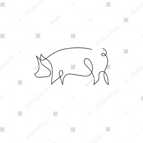 Single line pig drawing One Line Pig Tattoo, Pig Line Drawing, Fine Line Pig Tattoo, Year Of The Pig Tattoo, Pig Line Art, Single Illustration, Sheep Logo, Pig Logo, Animal Line Drawings