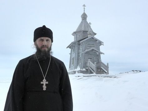 The Russians have built an Orthodox Church overlooking the Russian Antarctic base. Father Benjamin Maltzev looks out from the belltower. Orthodox Church Aesthetic, Russian Orthodox Aesthetic, Orthodox Aesthetic, Brothers Karamazov, Russian Orthodox Church, Orthodox Priest, Christian Soldiers, The Brothers Karamazov, Church Aesthetic