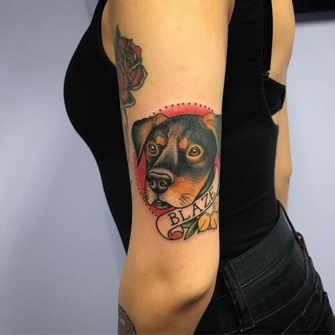 Traditional Tattoo Leg Sleeve, Tatoo Dog, Pet Memorial Tattoo, Go Tattoo, Abstract Tattoo Ideas, Dog Memorial Tattoos, Traditional Style Tattoo, Bff Tattoos, Memorial Tattoo