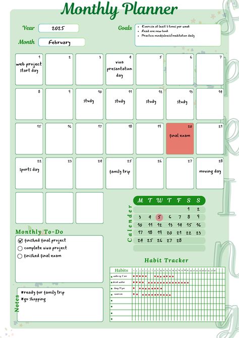 MONTHLY PLANNER TEMPLATE - SPRING EDITION 🌸 personalplanner #monthly_dashboard_ideas #weeklyplannerfreeprintable😀. Monthly Habit Tracker Template, Monthly Study Planner, Student Planner Organization, February Planner, Goals Planning, Monthly Habit Tracker, Weekly Planner Free Printable, Planner Writing, Monthly Planner Template