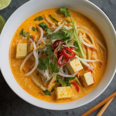 Malaysian Laksa Soup Recipe with Coconut Cream- Instacart Laksa Soup Recipe, Malaysian Laksa, Coconut Curry Noodle Soup, Chicken Laksa, Laksa Recipe, Laksa Soup, Recipes With Coconut Cream, Curry Noodle Soup, Asian Soup Recipes