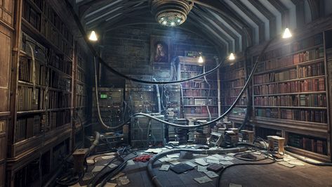 Sci-fi Library in UE4 by Vladimir Lepotic Sci Fi Aesthetic Room, Sci Fi Library Concept Art, Scifi Library Concept Art, Sci Fi Library, Cyberpunk Library, Scifi Library, Blender Inspiration, Cyberpunk Interior, Scientist Laboratory