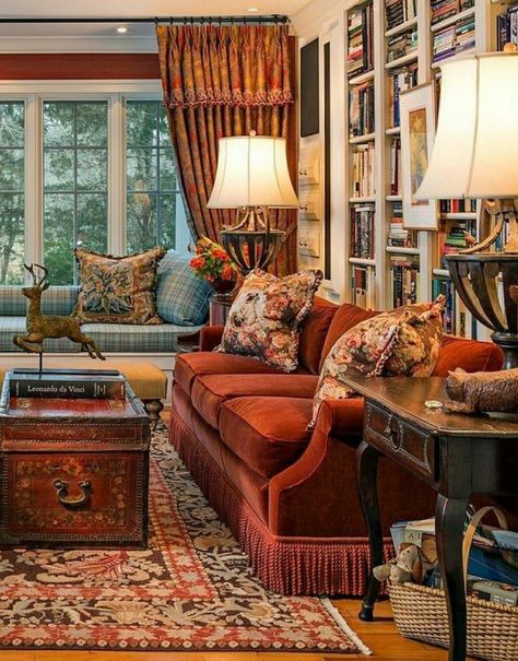 English Country Decor, English Decor, تصميم للمنزل العصري, Cottage Interiors, Home Libraries, Cozy Room, Cozy Living Rooms, Living Room Inspiration, Country Decor