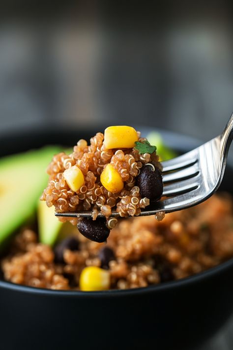 Discover the vibrant flavors of a Mexican quinoa bowl with this nutritious and delicious recipe. Packed with wholesome ingredients like quinoa, black beans, corn, avocado, and fresh veggies, this bowl is a perfect balance of protein and fiber. Whether you're looking for a healthy lunch option or a flavorful dinner idea, this dish is sure to satisfy your cravings while fueling your body with essential nutrients. Mexican Quinoa Bowl, Best Quinoa Recipes, Corn Quinoa, Corn Avocado, Black Beans Corn, Mexican Quinoa, Flavorful Dinner, Black Bean Corn, Quinoa Bowl