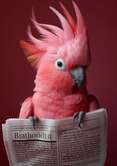 Pink Cockatoo Reading the News Cockatoo Illustration, Pink Cockatoo, Funny Animal Photos, Animal Behavior, Bird Photography, Exotic Pets, Animal Photo, Friends Funny, Community Art