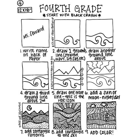 4th grade sub plans Line Landscape Art Lesson, Drawing For Grade 4 Art Lessons, Teaching Line In Art, 4th Grade Line Art Lesson, 5th Grade Line Art Lesson, Art Elementary Sub Plans, 3rd Grade Line Art Lesson, Substitute Art Lesson Plans, Grade 4 Art Projects Lesson Plans