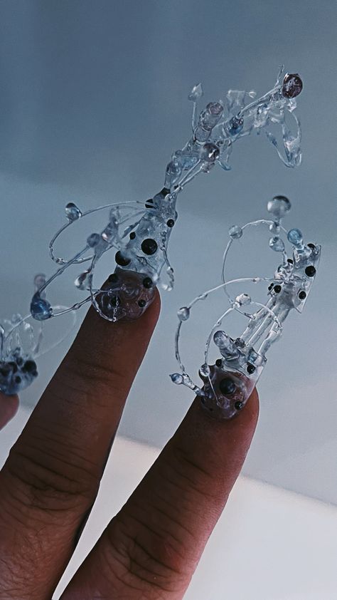 3d Cloud Nails, Swamp Nails, Cristal Aesthetic, Sea Glass Nails, Jellyfish Nails, Futuristic Jewelry, Water Nails, Fantasy Nails, Crystal Aesthetic