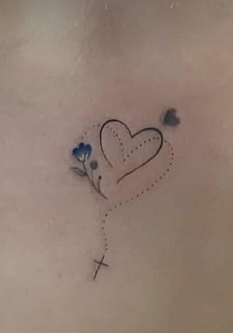 Heart With Halo Tattoo, Heart With Cross Tattoo, Small Memorial Tattoos Mom, Remembrance Tattoo Ideas, Catholic Tattoos For Women, Small Memorial Tattoos, Cross Heart Tattoos, Couples Tattoos, Tiny Wrist Tattoos