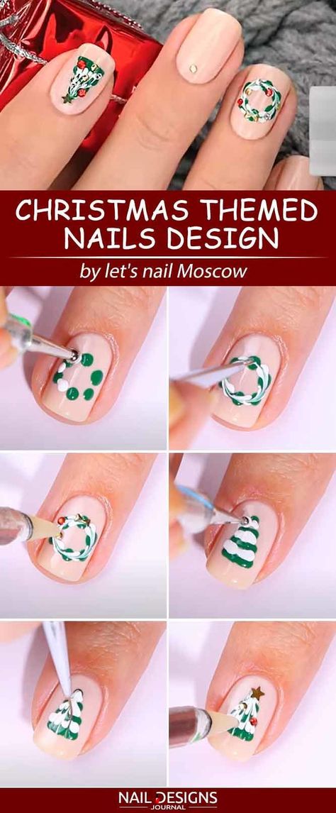 Christmas nail art tutorials will help you complete your perfect image! Winter holidays is the special time when you want to look your best. Diy Christmas Nail Art, Christmas Nail Designs Easy, Nail Art Noel, Christmas Nails Diy, Tree Nail Art, Christmas Nail Art Easy, Xmas Nail Art, Christmas Tree Nails, Christmas Nail Art Ideas