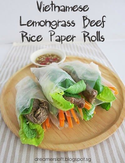 Vietnamese Lemongrass Beef Rice Paper Roll Vietnamese Lemongrass Beef, Hoisin Peanut Sauce, Lemongrass Beef, Vietnamese Summer Rolls, Beef Rice, Rice Paper Rolls, Spring Roll, Beef And Rice, Summer Rolls