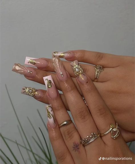 Nails Gold Design, Acrylics Nails, Velvet Nails, Bunny Nails, Nails Gold, Girly Acrylic Nails, Cute Acrylic Nail Designs, Cute Nail, Bling Acrylic Nails