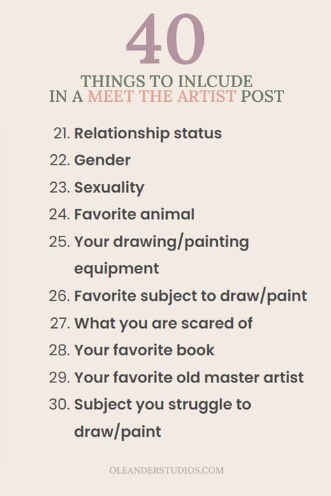 meet the artist list of things to include Art Vs Artist Template, Artist Instagram Post Ideas, Meet The Artist Template Blank, About The Artist Template, Meet The Oc Template, Artist Persona Oc, Meet My Oc Template, Meet The Artist Sketchbook, Selfsona Ideas