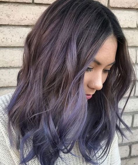 Purple Balayage for Dark Hair - Short Hair Balayage Balayage For Dark Hair, Undercolor Hair, Dark Brown Hair Balayage, Purple Balayage, Dark Purple Hair, Black Hair Balayage, Brown Ombre Hair, Purple Highlights, Balayage Color