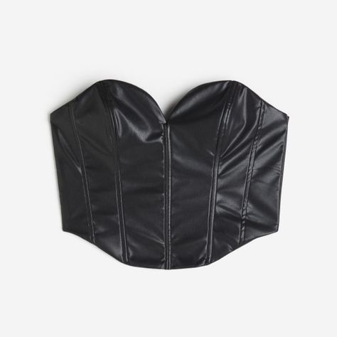 Short, Corset-Style Bandeau Top. Sweetheart Neckline, Boning At Front, And Zipper At Black Leather Corset, Black Lace Corset, White Lace Crop Top, Black Lace Crop Top, Boxy Crop Top, Brown Crop Top, Corset Style Tops, Sequin Crop Top, Workout Crop Top