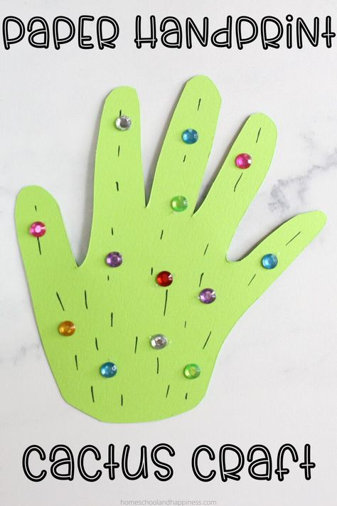 Green Paper Handprint Cactus Craft Cactus Paper Craft, Fun Holiday Food, Popsicle Stick Crafts For Kids, Paper Cactus, Cactus Craft, Bookmark Craft, School Glue, Handprint Craft, Flower Bookmark