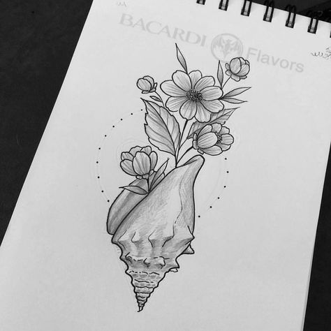 Seashell With Flowers Tattoo, Flower Ocean Tattoo, Ocean Flowers Tattoo, Seashell Flower Tattoo, Sea Flowers Tattoo, Shell Tattoo With Flowers, Nautical Tattoo For Women, Nautical Tattoo Sleeve For Women, Shell Tattoos For Women