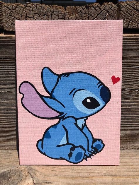 Stitch Disney Canvas Painting, How To Paint Stitch, Stitch Paintings Easy, Cute Drawings For Canvas, Stitch Paintings On Canvas, Stitch Easy Painting, Cute Stitch Painting, How To Draw Stitch Easy, Canvas Painting Ideas Characters