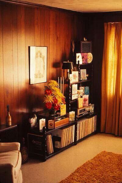 The 70's Madmen Living Room, Vintage Bachelor Pad, 70s Wall Paneling, Retro Wood Paneling Interior Design, Retro Wood Panel Walls, 80s Furniture Living Rooms, Wood Panel Walls Aesthetic, 70s Recording Studio Aesthetic, 70s Wainscoting