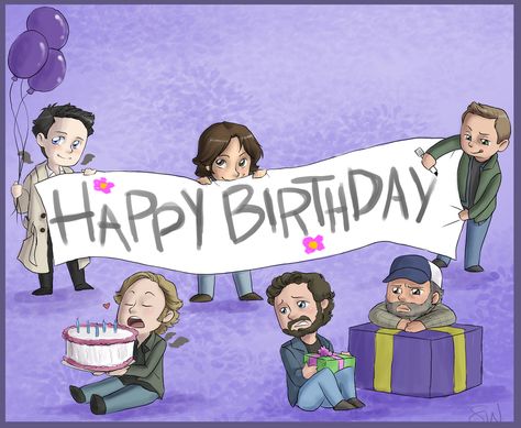 Spn cartoon Bday Happy Birthday Anjali, Supernatural Happy Birthday, Supernatural Birthday, Supernatural Cartoon, Happy Birthday Ecard, Supernatural Fan Art, Birthday Illustration, Supernatural Sam, It S My Birthday