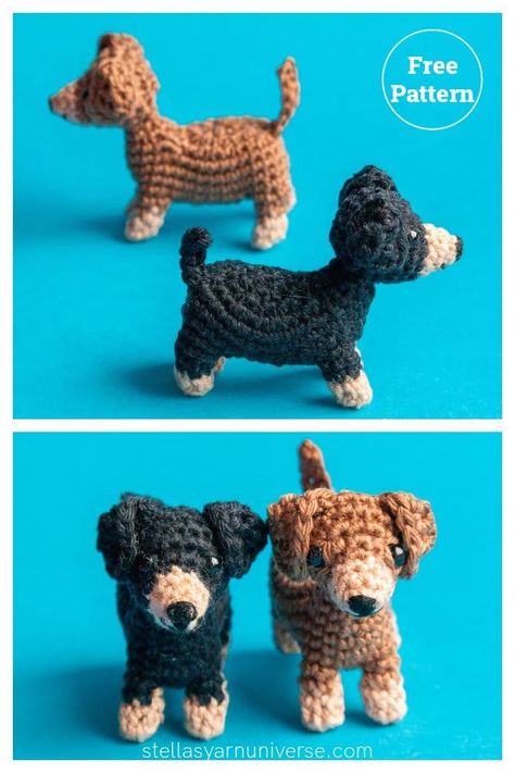 Crochet Sausage Dog Pattern Free, Sausage Dog Crochet Pattern, Crochet Weiner Dog, Crochet Sausage Dog, Tiny Knitting, Crochet Dogs, Dog Crochet Pattern, Crochet Valentines, Dachshund Pattern