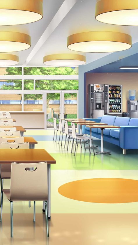 Anime School Cafeteria, Blackpink Zepeto, Cafeteria Background, Building Cartoon, Background Zepeto, Wattpad Background, Campus Design, Episode Interactive Backgrounds, Interior Architecture Drawing