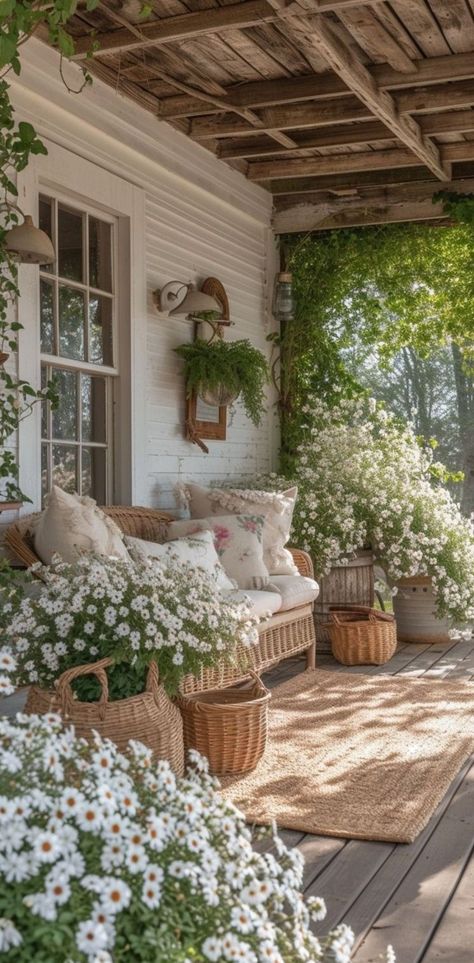 Farmhouse Porch Decor, Spring Porch Decor, Farmhouse Porch, Front Porch Ideas, Diy Farmhouse, The Porch, Garden Cottage, Porch Decor, Porch Ideas