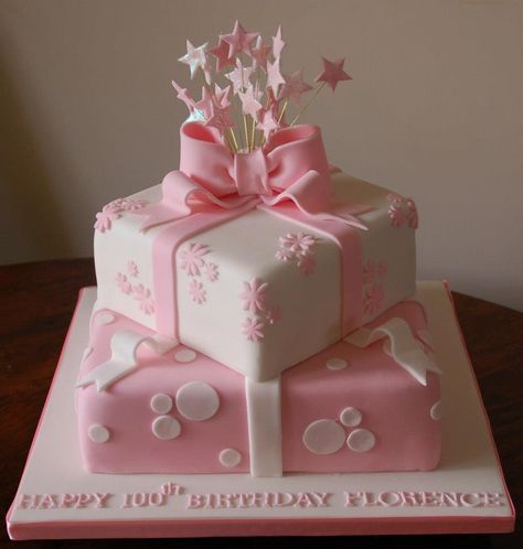 Love My Pink! Pink Square Cake, Pink Heart Cake With Pearls, Big Pink Cake, Light Pink Cake With Butterflies, Pink Heart Lambeth Cake, Present Cake, 17 Birthday Cake, Baby Shower Cakes Girl, Cake Baking Recipes