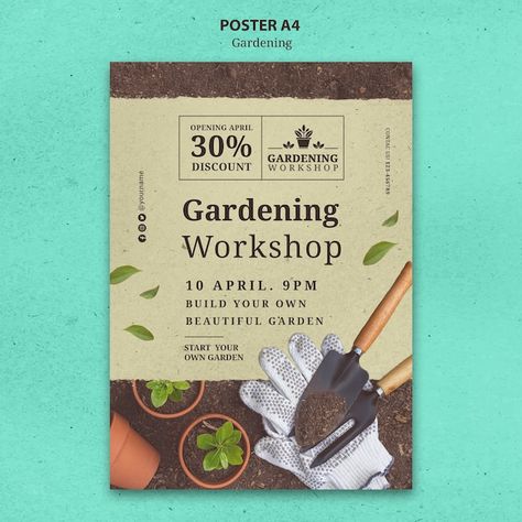 Gardening Poster, Workshop Poster, Garden Workshops, Poster Template Design, Leaflet Design, Growing Plants Indoors, Email Design, Instagram Story Template, Instagram Post Template